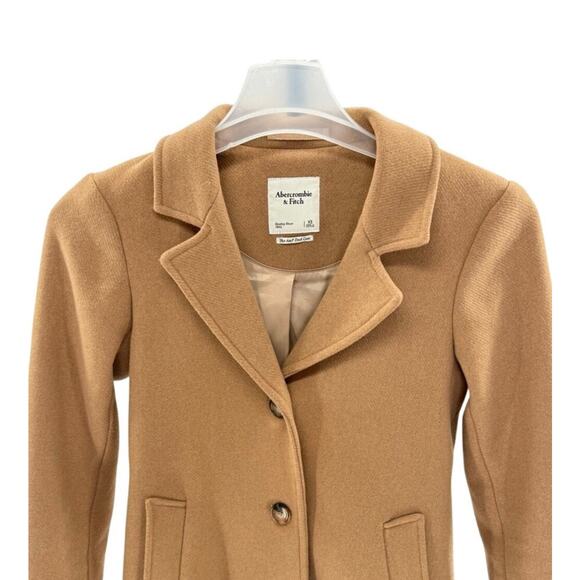 Abercrombie & Fitch Wool Blend Dad Coat Camel Tan Long Size XS Extra Small - Picture 7 of 12